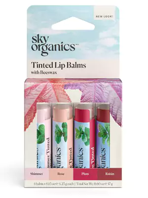 Organic Tinted Lip Balm by Sky Organics - 4 Pack Assorted Colors
