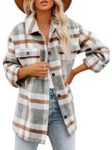 Beaully Women's Flannel Plaid Shacket 2025 Fall Outfits Long Sleeve Button Down Shirts Jacket Coats with Side Pockets