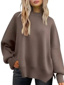 LILLUSORY Women's Oversized Batwing Sweaters 2025 Fall Outfits Trendy Crewneck Knit Side Slit Fashion Pullover Tops