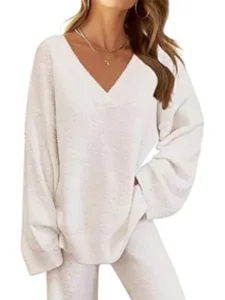 MEROKEETY Women's Lounge Sets 2025 Fall Fashion 2 Piece Outfits Sweater Pajama Set Fuzzy Loungewear Matching Winter Clothes