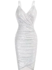 GRACE KARIN Sequin Ruched Spaghetti-Strap Bodycon